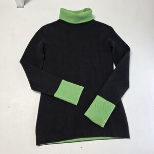 YU.K. Sweater Womens Medium Black Green Ribbed Turtleneck Stretch Knit Pullover